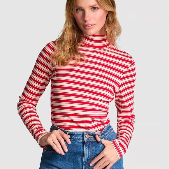 PINK Victoria Secret Multi Rib Mock-Neck Long sleeve tee - Picture 1 of 7